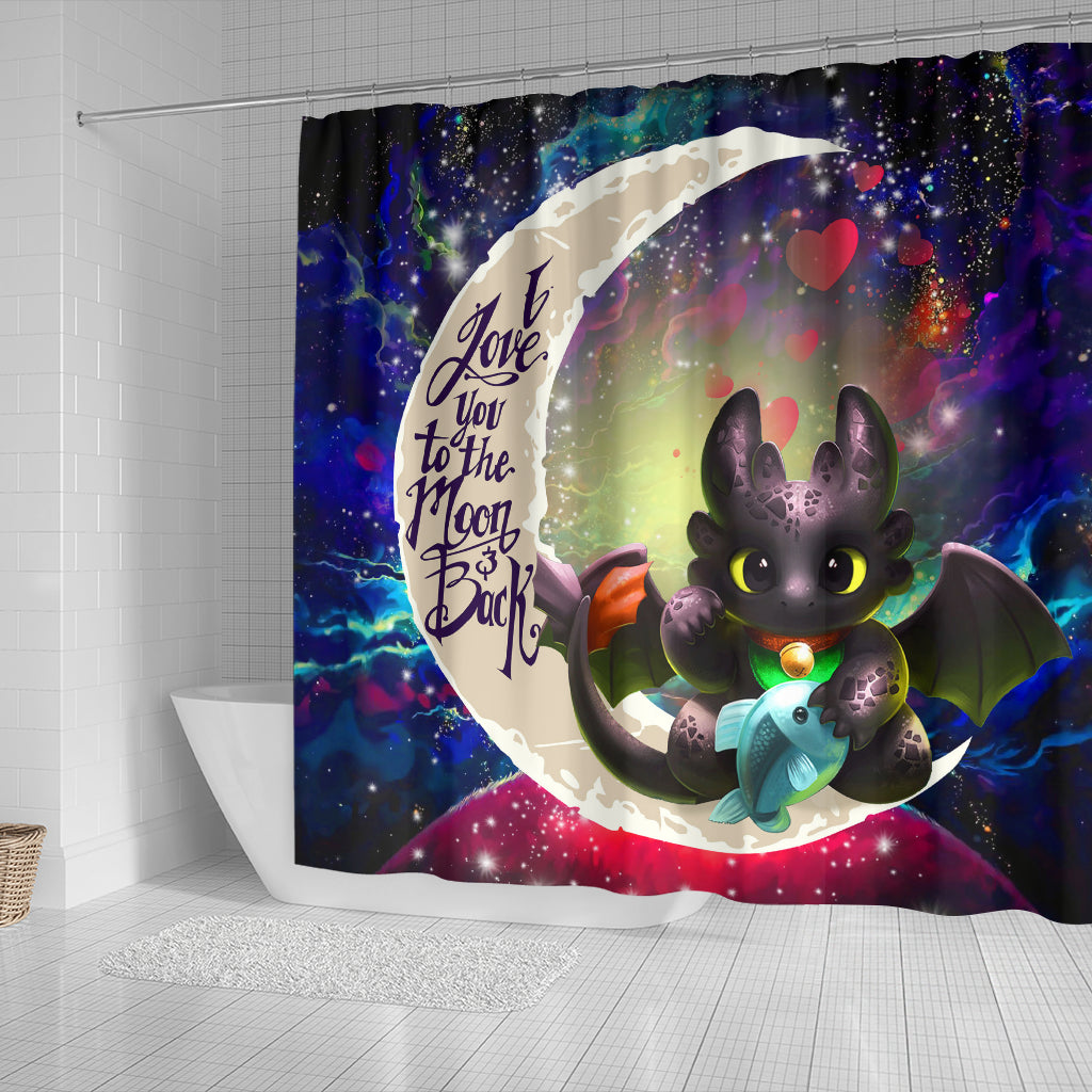 Toothless With Fish Love You To The Moon Galaxy Shower Curtain Nearkii