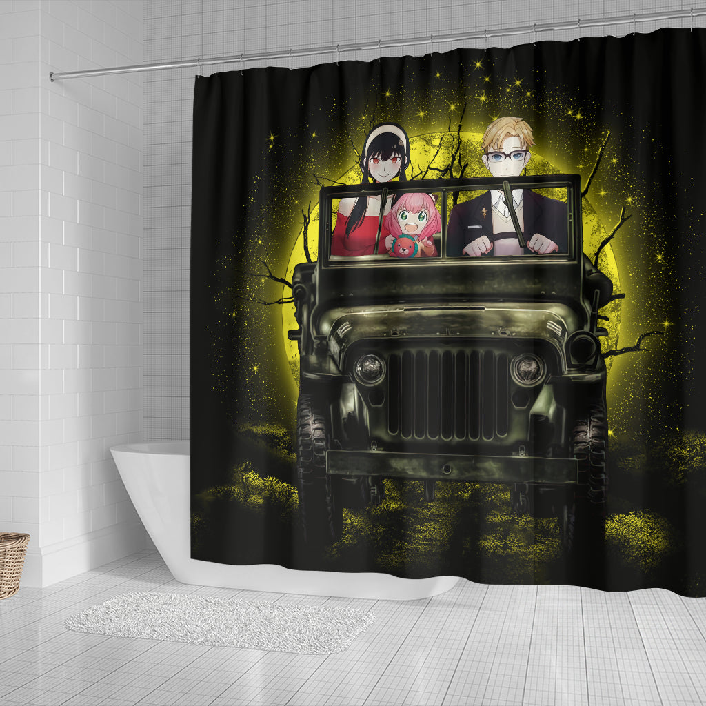 Spy X Family Yor And Anya Ride Jeep Moonlight Halloween Funny Shower Curtain Nearkii