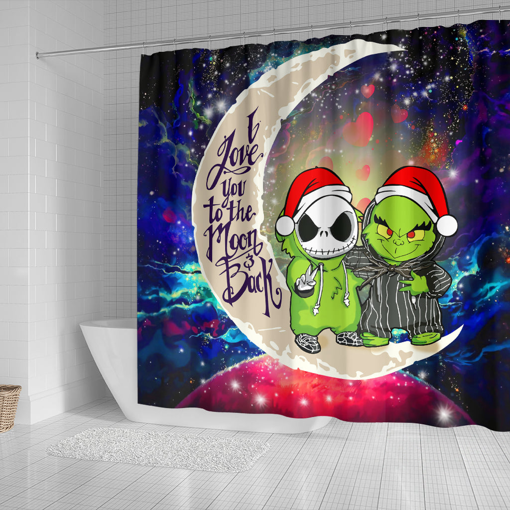Grinch And Jack Nightmare Before Christmas Love You To The Moon Galaxy Shower Curtain Nearkii