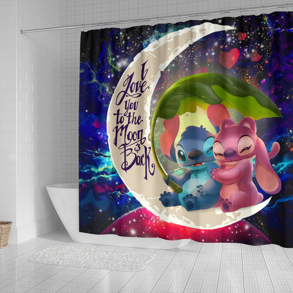Stitch Angel Love You To The Moon Galaxy Shower Curtain Nearkii