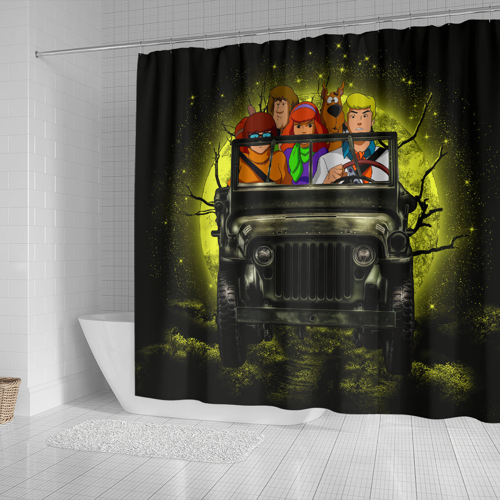 Scooby Doo Funny Drive Jeep Moonlight Halloween Shower Curtain Nearkii