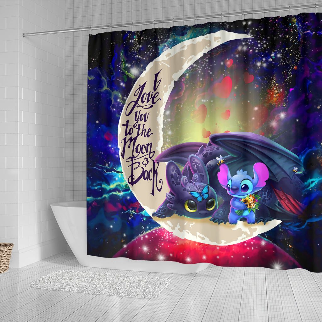 Stitch And Toothless Love You To The Moon Galaxy Shower Curtain Nearkii