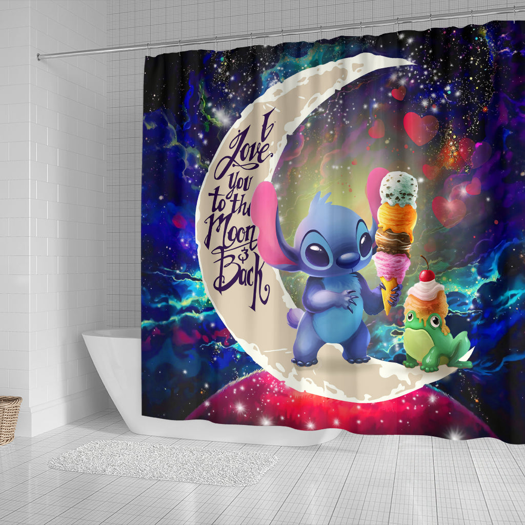 Cute Stitch Frog Icecream Love You To The Moon Galaxy Shower Curtain Nearkii