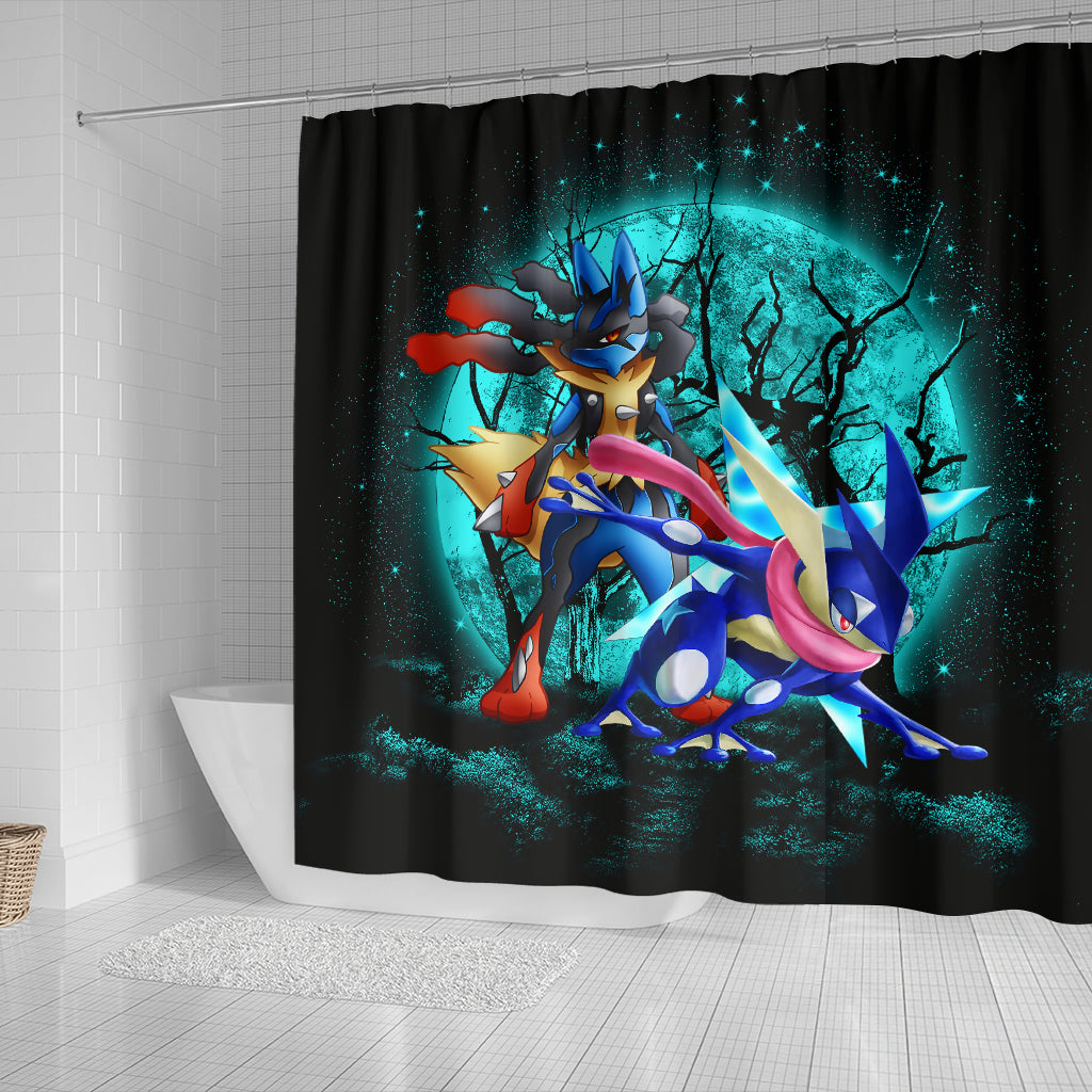 Greninja Satoshi And Mega Lucario Pokemon Moonlight Halloween Shower Curtain Nearkii