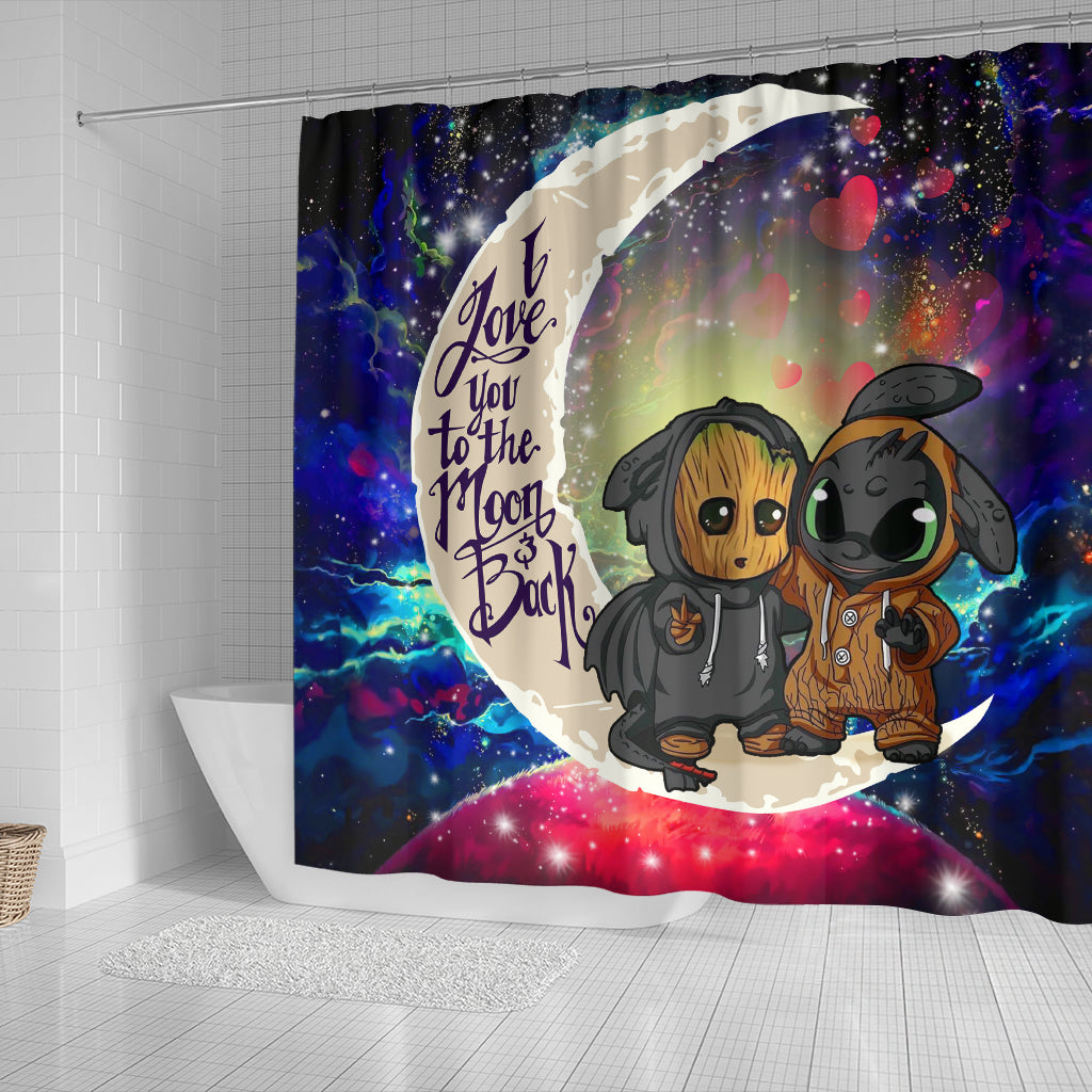 Groot And Toothless Love You To The Moon Galaxy Shower Curtain Nearkii
