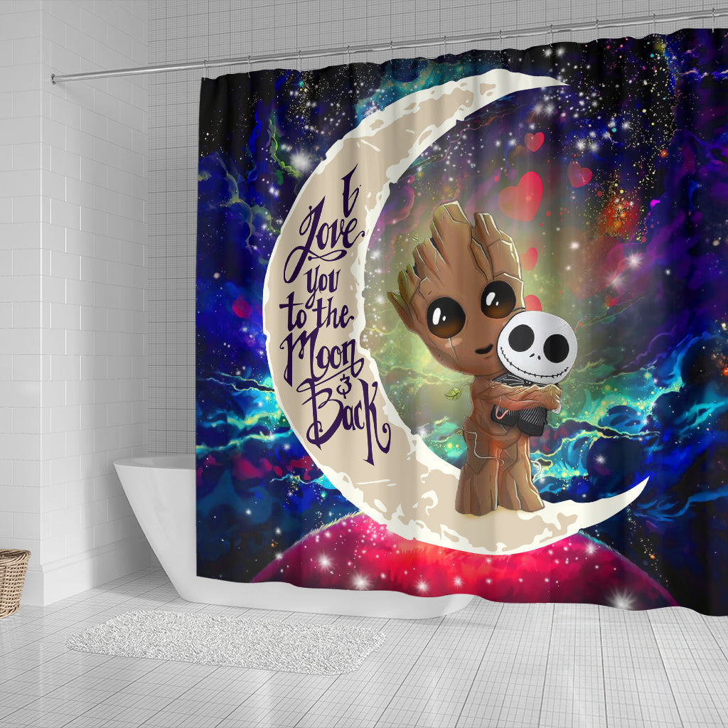 Groot Hold Jack Skelington Love You To The Moon Galaxy Shower Curtain Nearkii