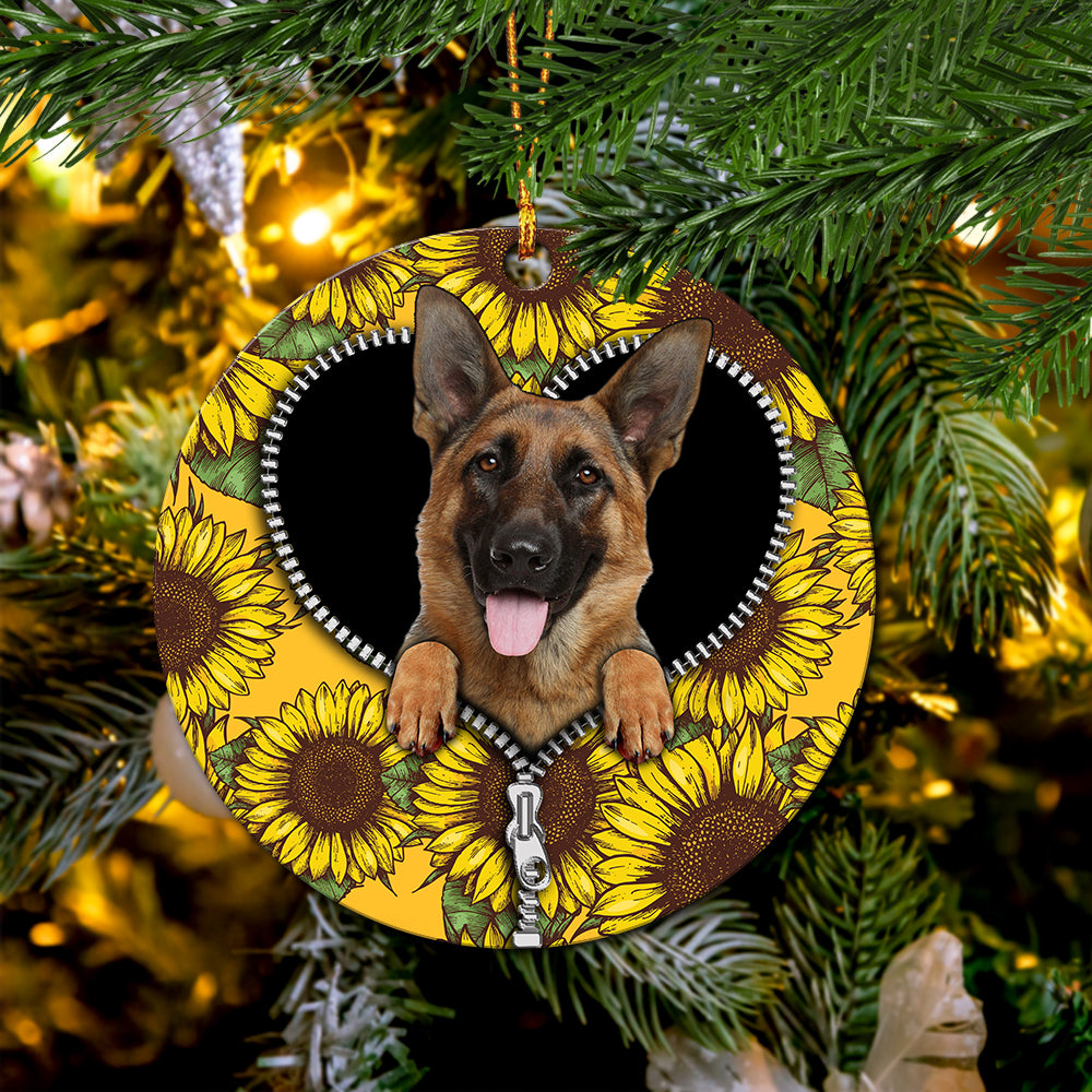 German Shepherd Sunflower Zipper Mica Circle Ornament Perfect Gift For Holiday Nearkii