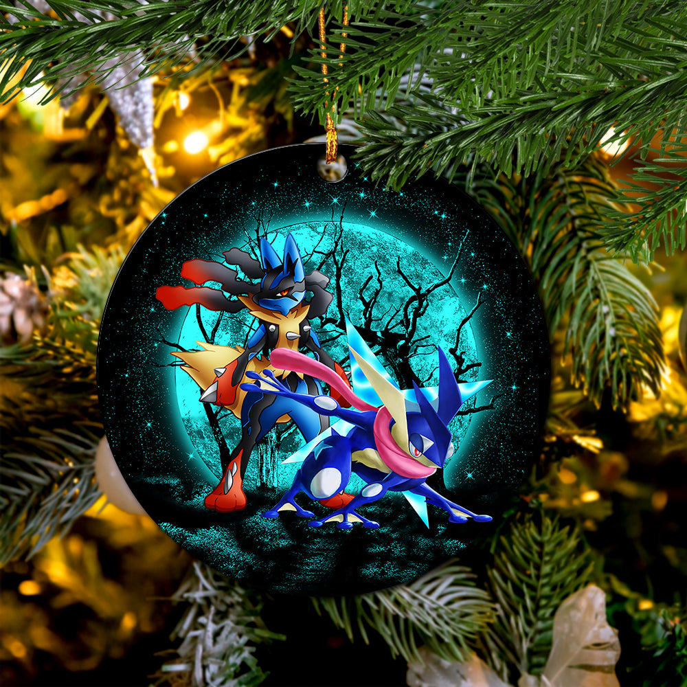 Greninja Satoshi And Mega Lucario Pokemon Moonlight Halloween Mica Circle Ornament Perfect Gift For Holiday Nearkii