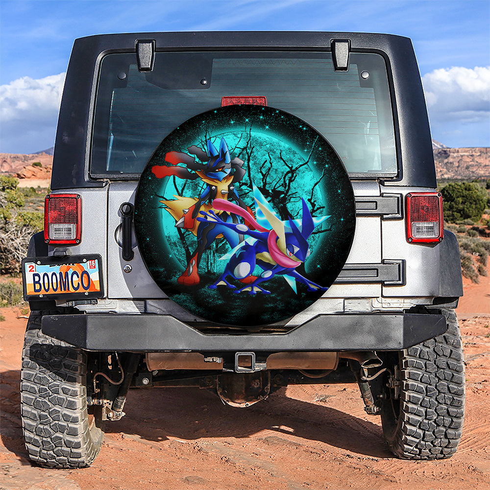 Greninja Satoshi And Mega Lucario Pokemon Halloween Moonlight Car Spare Tire Covers Gift For Campers Nearkii