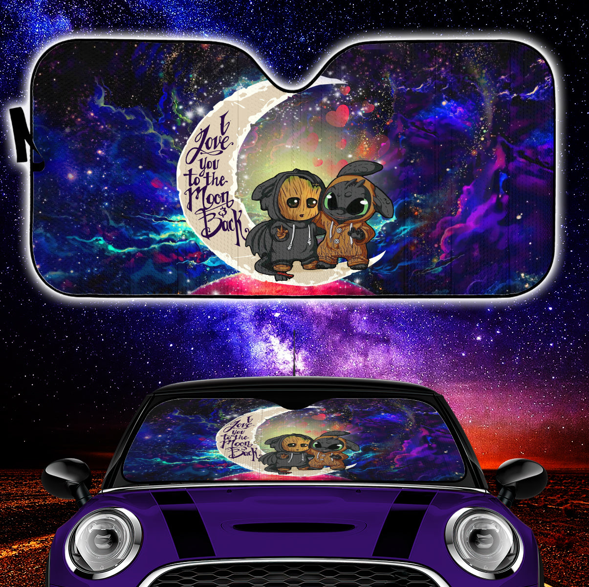 Groot And Toothless Love You To The Moon Galaxy Car Auto Sunshades Nearkii