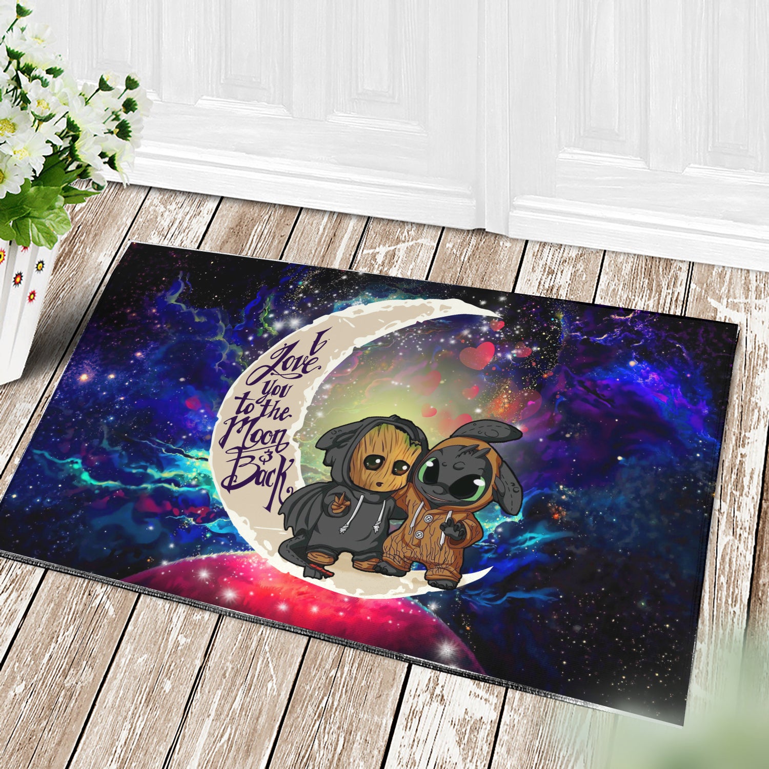 Groot And Toothless Love You To The Moon Galaxy Doormat Home Decor Nearkii