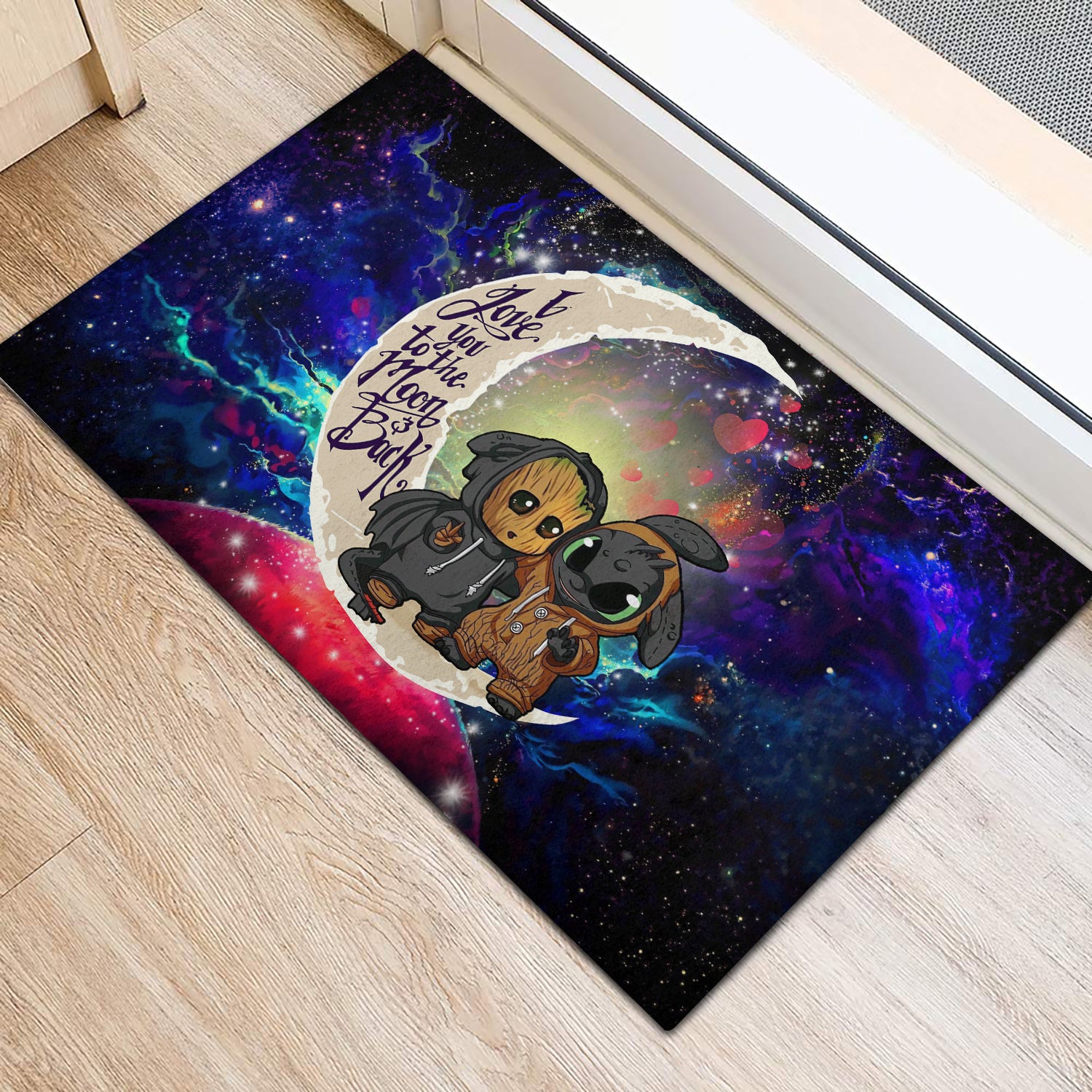 Groot And Toothless Love You To The Moon Galaxy Doormat Home Decor Nearkii