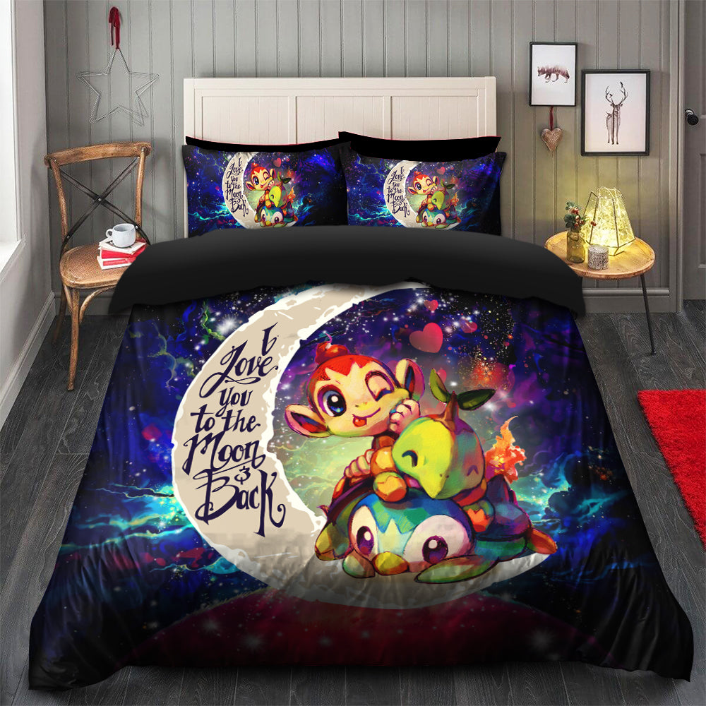 Piplup Turtwig And Chimchar Gen 4 Pokemon Love You To The Moon Galaxy Bedding Set Duvet Cover And 2 Pillowcases Nearkii