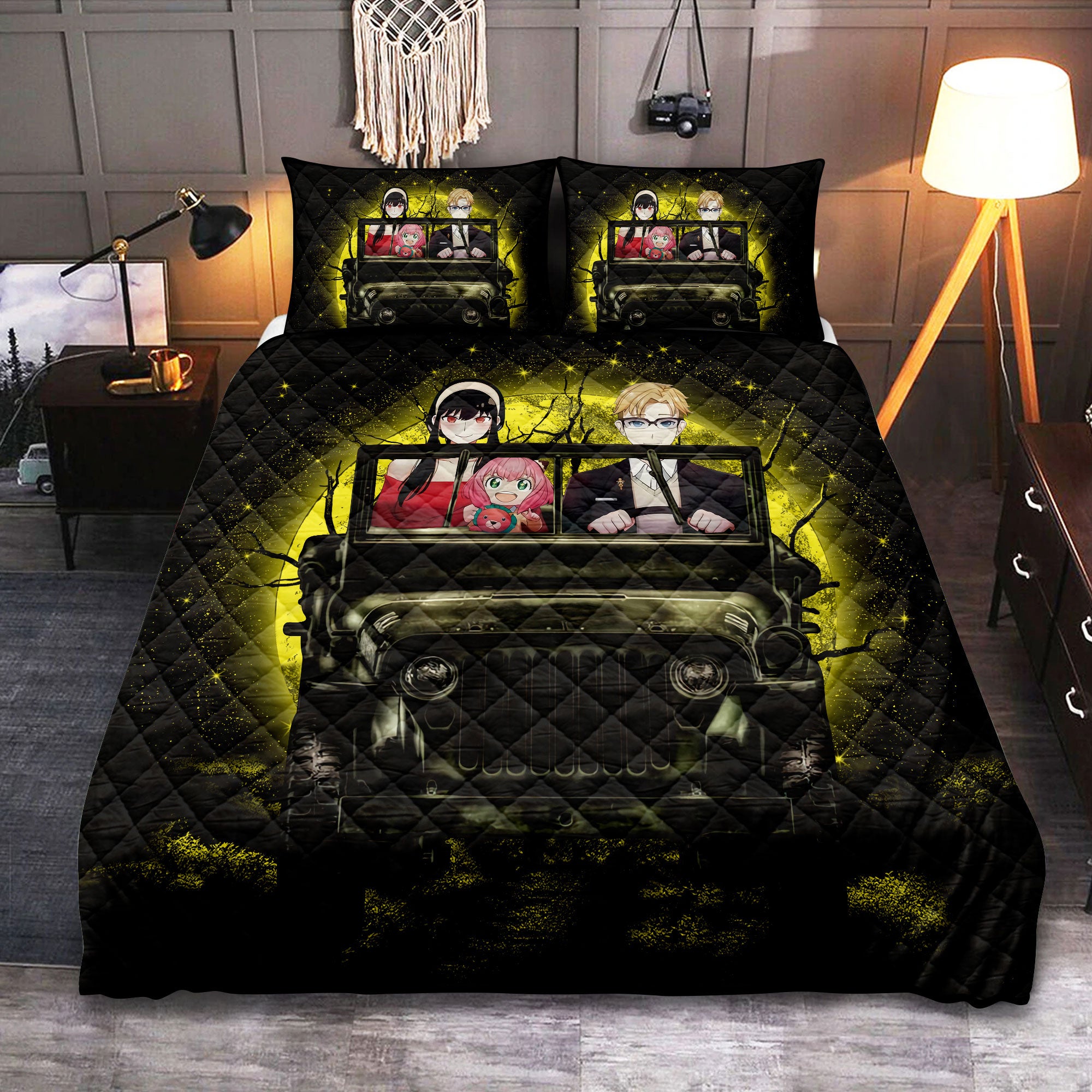 Spy x Family Yor And Anya Ride Jeep Halloween Moonlight Quilt Bed Sets Nearkii
