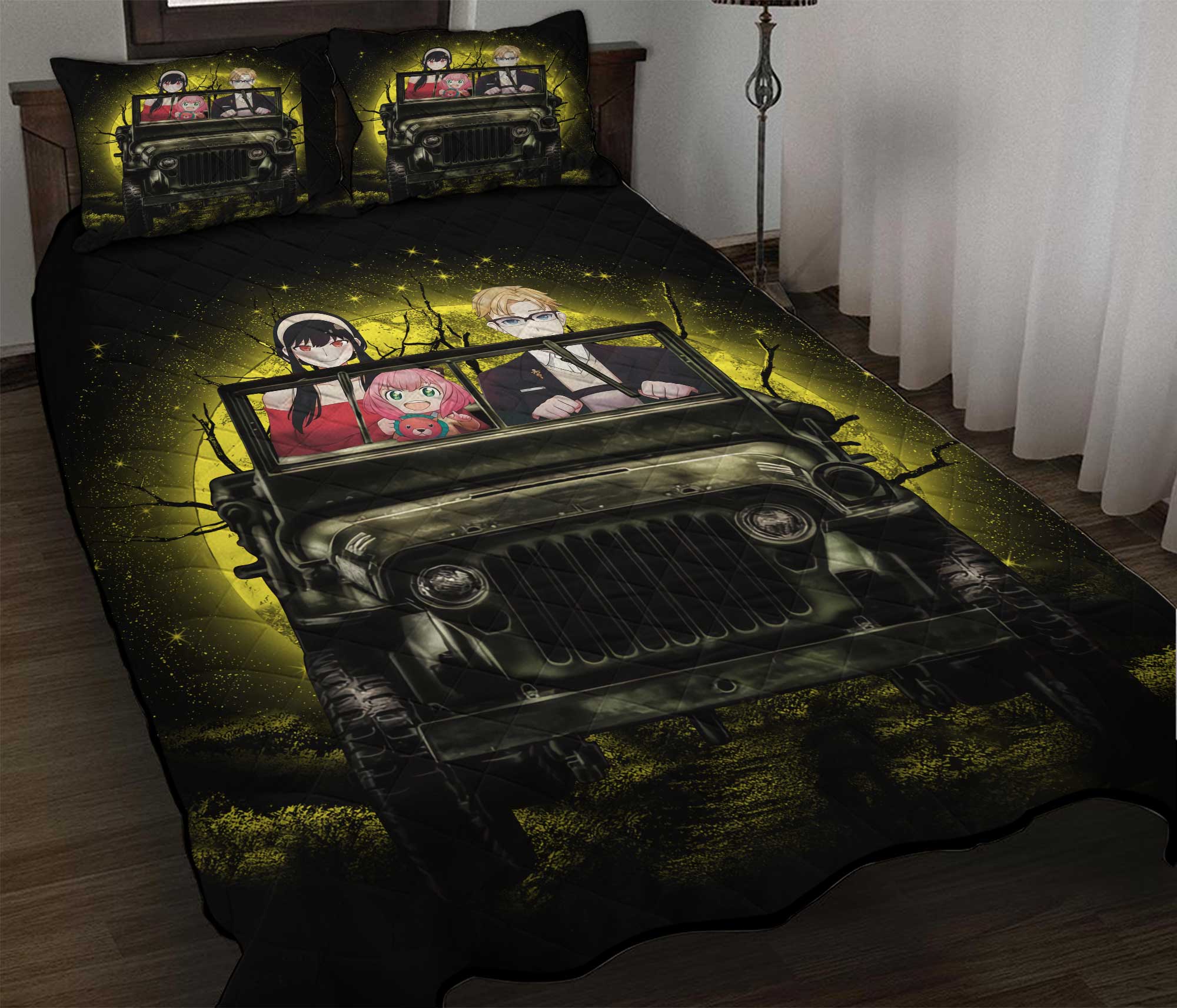 Spy x Family Yor And Anya Ride Jeep Halloween Moonlight Quilt Bed Sets Nearkii