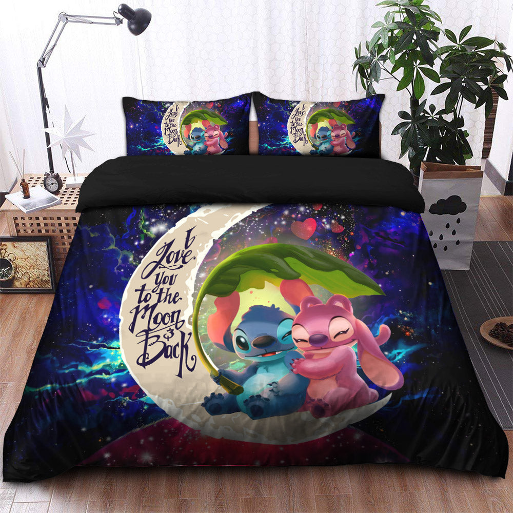 Stitch Angel Love You To The Moon Galaxy Bedding Set Duvet Cover And 2 Pillowcases Nearkii
