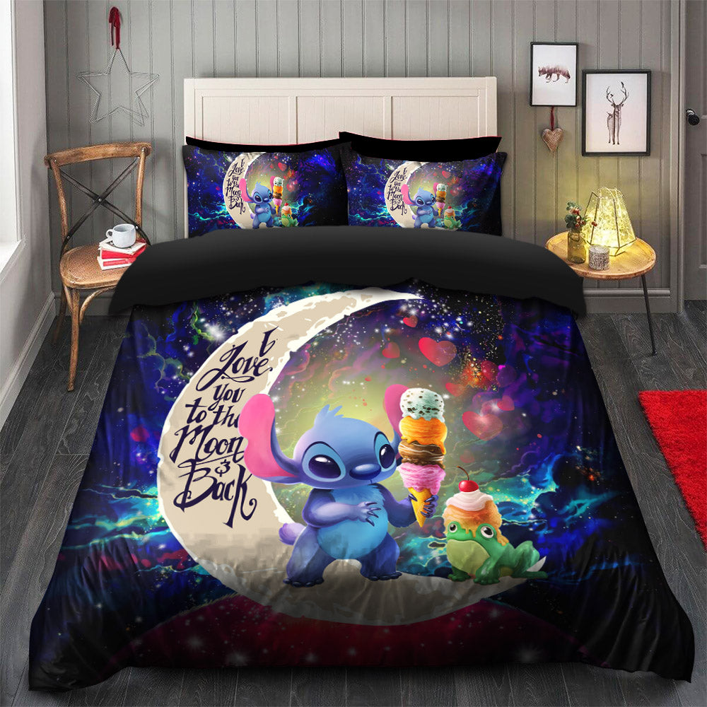 Cute Stitch Frog Icecream Love You To The Moon Galaxy Bedding Set Duvet Cover And 2 Pillowcases Nearkii