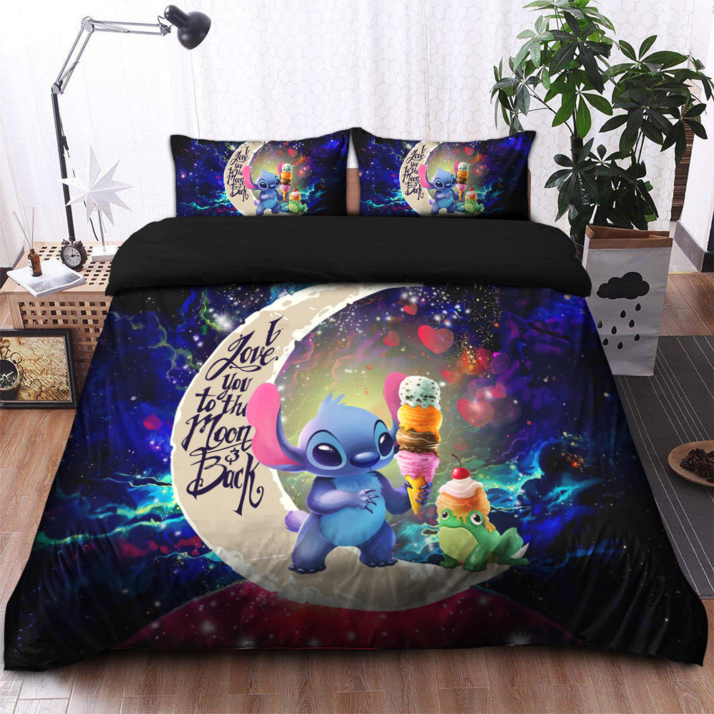 Cute Stitch Frog Icecream Love You To The Moon Galaxy Bedding Set Duvet Cover And 2 Pillowcases Nearkii