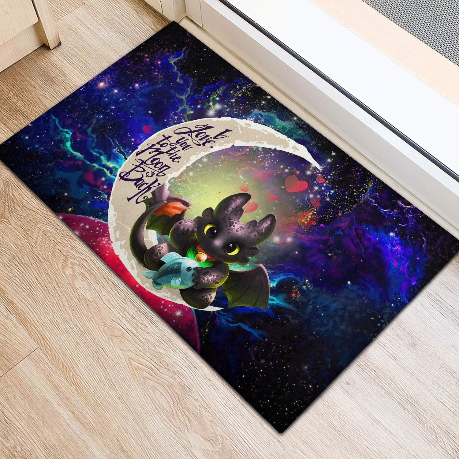 Toothless With Fish Love You To The Moon Galaxy Doormat Home Decor Nearkii