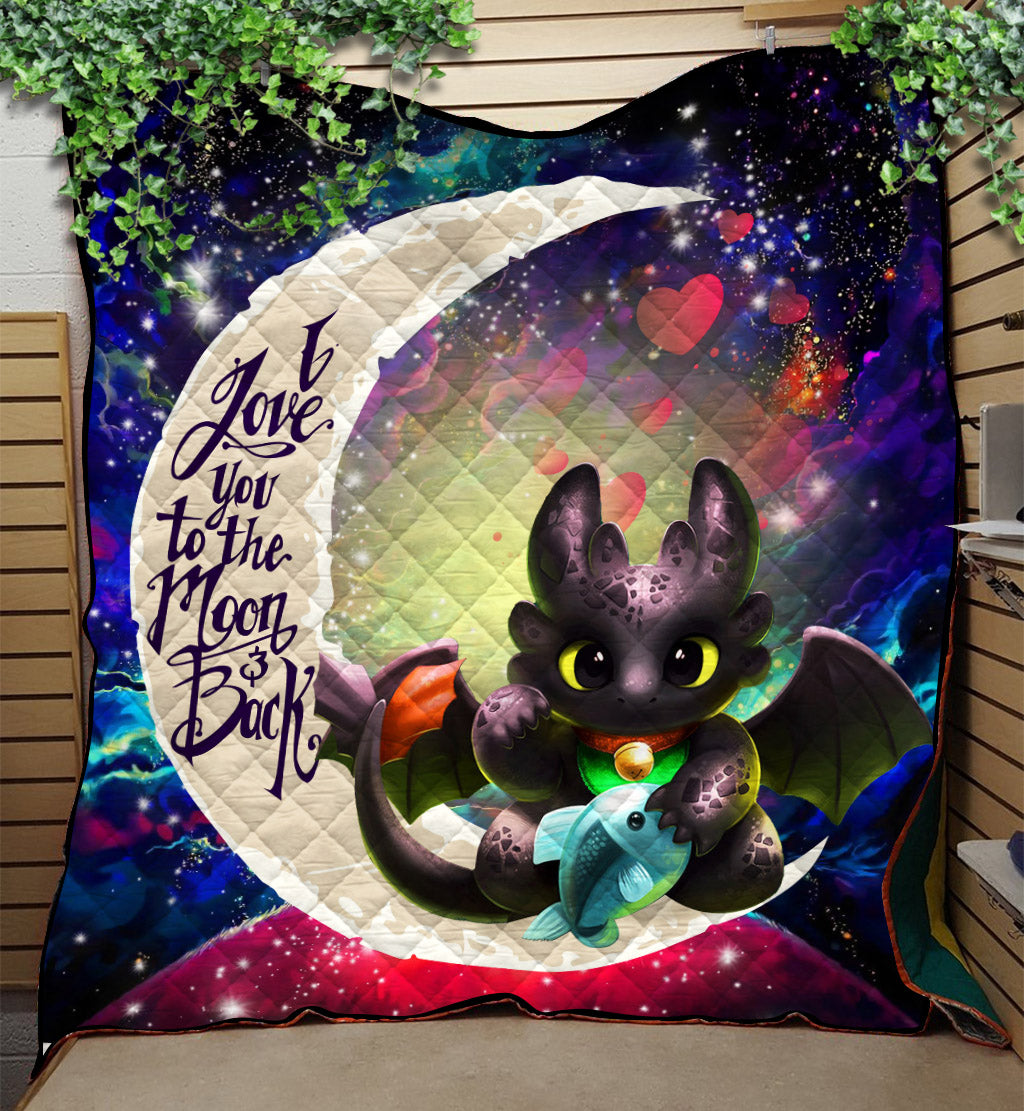 Toothless With Fish Love You To The Moon Galaxy Quilt Blanket Nearkii