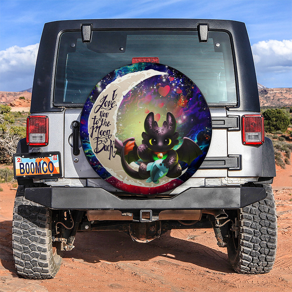 Toothless With Fish Love You To The Moon Galaxy Car Spare Tire Covers Gift For Campers Nearkii