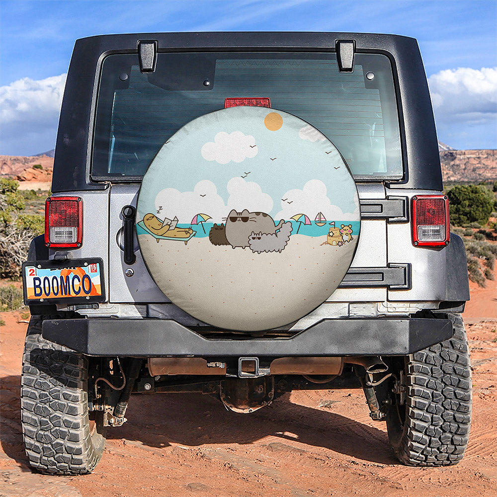 Pusheen Summer Beach Jeep Car Spare Tire Covers Gift For Campers Nearkii