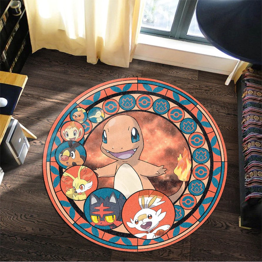 Pokemon Fire Starter Round Carpet Rug Bedroom Livingroom Home Decor Nearkii