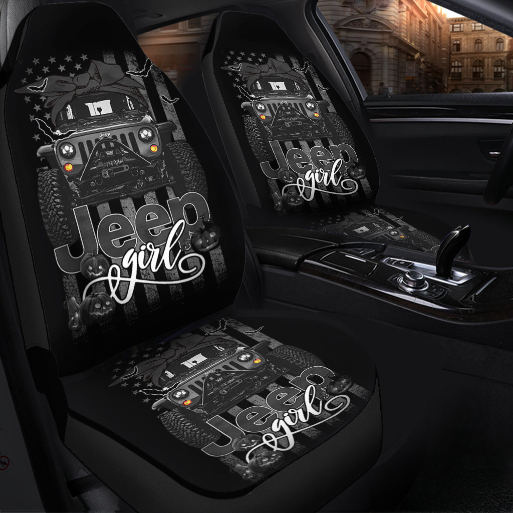 Halloween American Flag Black Jeep Girl Premium Custom Car Seat Covers Decor Protectors Nearkii