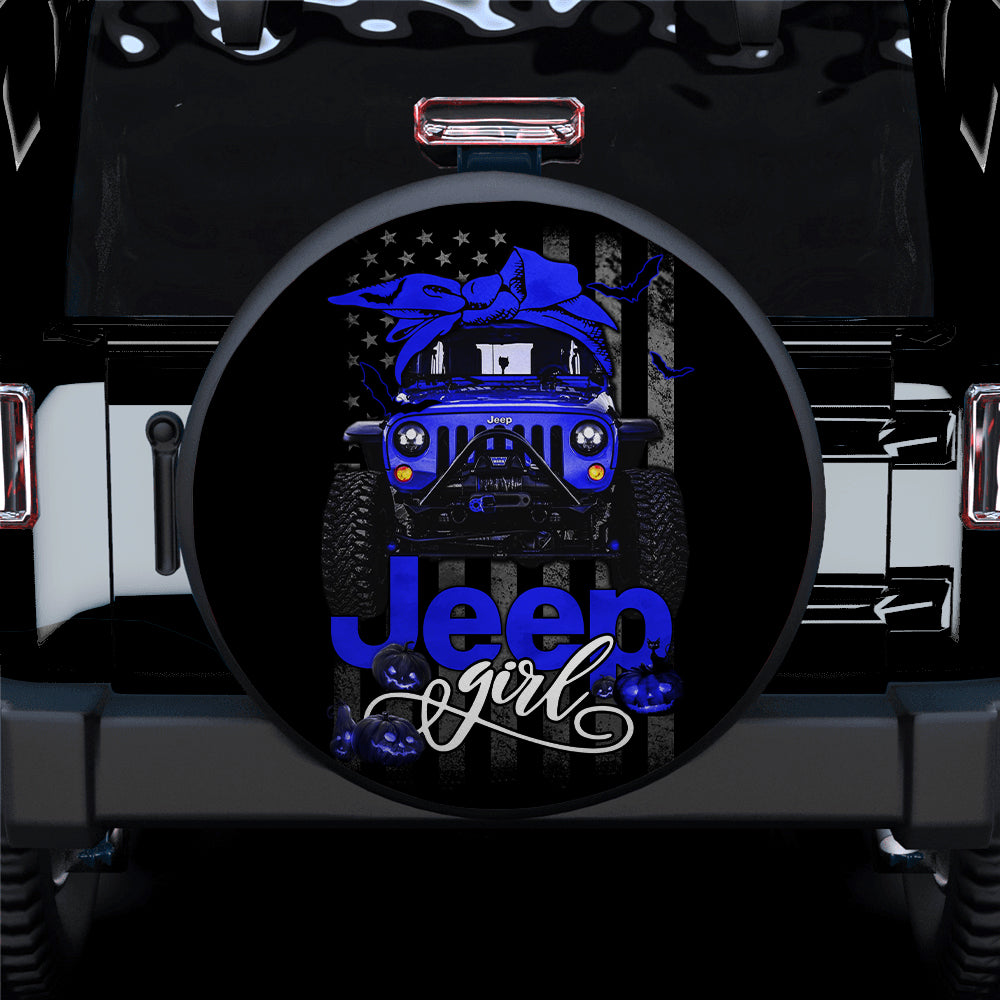 Halloween American Flag Dark Blue Jeep Girl Car Spare Tire Covers Gift For Campers Nearkii