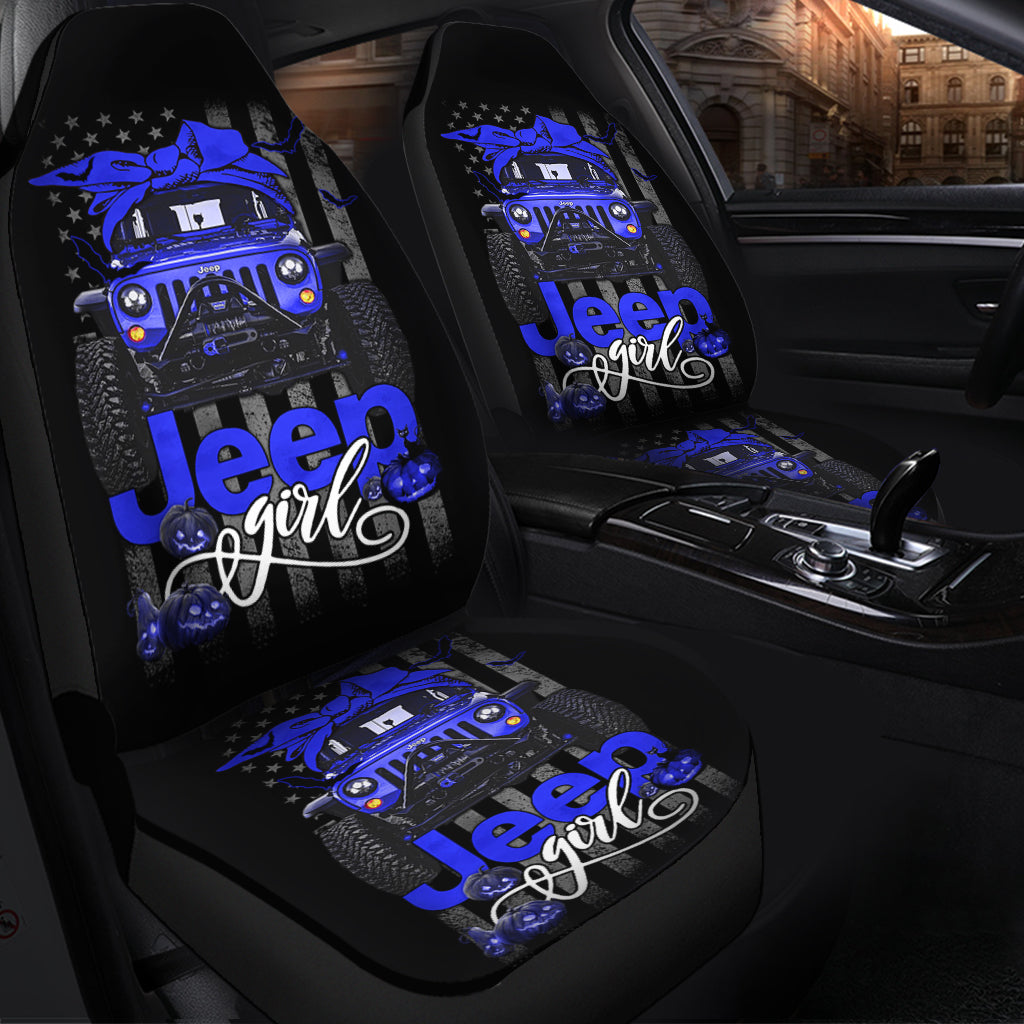 Halloween American Flag Blue Jeep Girl Premium Custom Car Seat Covers Decor Protectors Nearkii