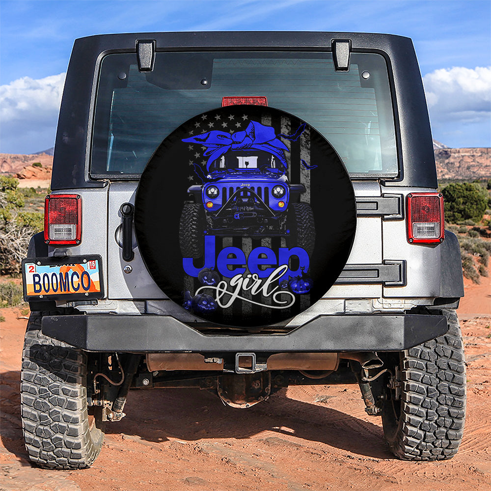 Halloween American Flag Dark Blue Jeep Girl Car Spare Tire Covers Gift For Campers Nearkii