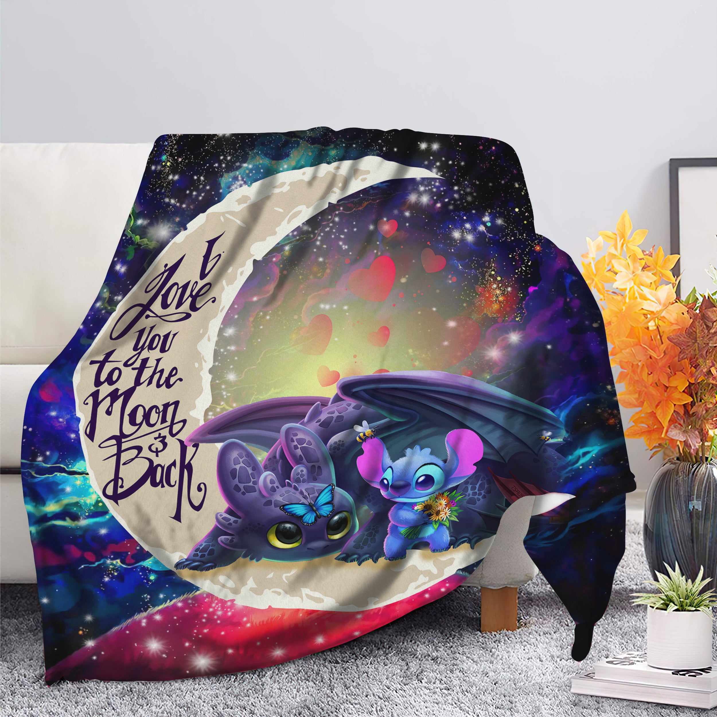 Stitch And Toothless Love You To The Moon Galaxy Blanket Nearkii