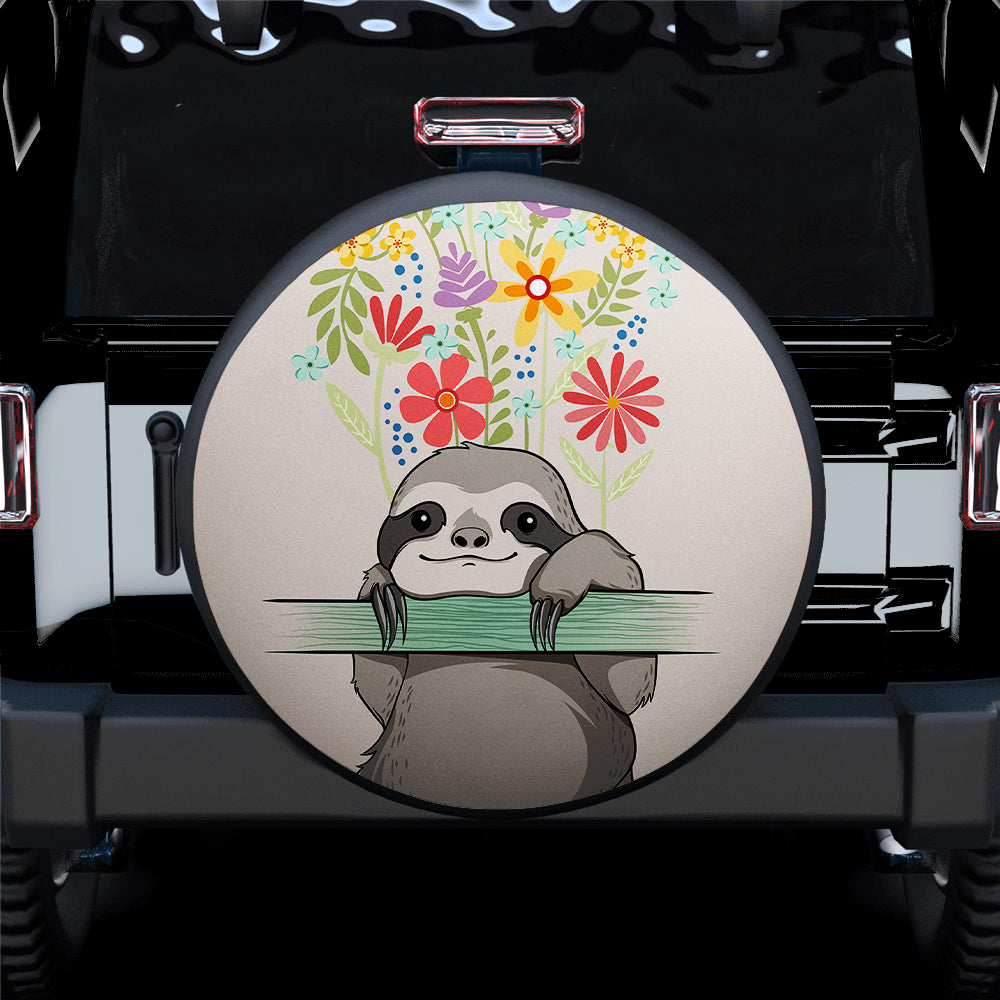 Cute Sloth Flowers Car Spare Tire Covers Gift For Campers Nearkii