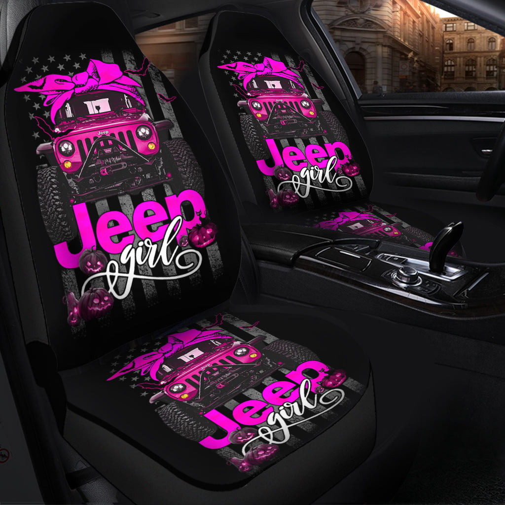Halloween American Flag Pink Jeep Girl Premium Custom Car Seat Covers Decor Protectors Nearkii