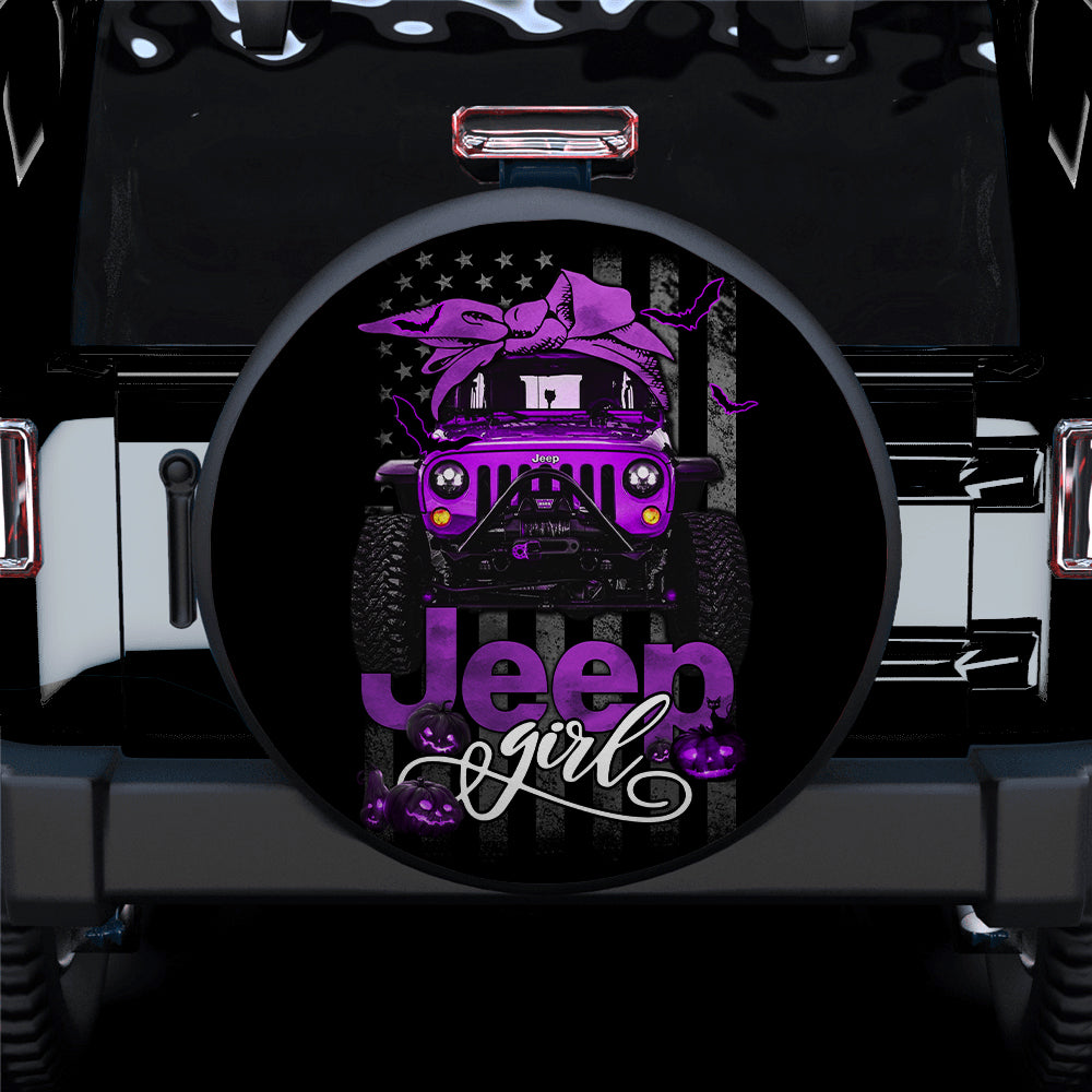 Halloween American Flag Purple Jeep Girl Car Spare Tire Covers Gift For Campers Nearkii