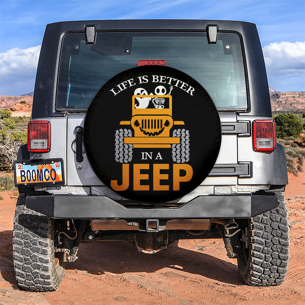 Life Is Better Ghost Skull Halloween In A Jeep Car Spare Tire Covers Gift For Campers Nearkii