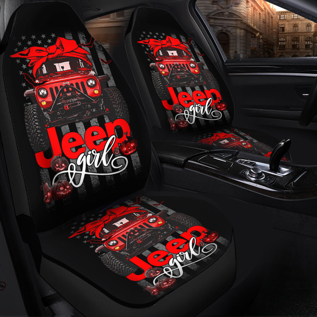 Halloween American Flag Red Jeep Girl Premium Custom Car Seat Covers Decor Protectors Nearkii