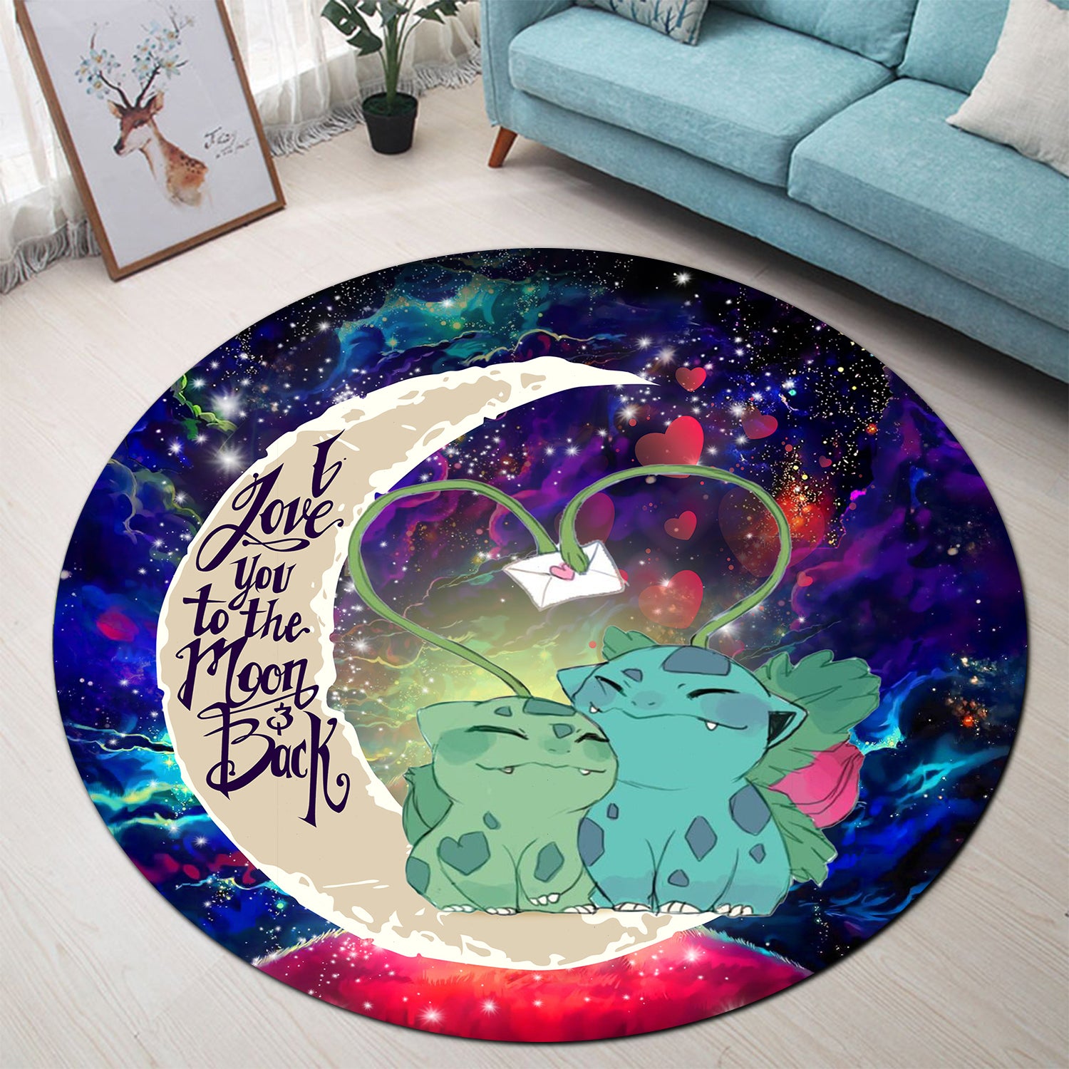 Bulbasaur Couple Pokemon Love You To The Moon Galaxy Round Carpet Rug Bedroom Livingroom Home Decor Nearkii