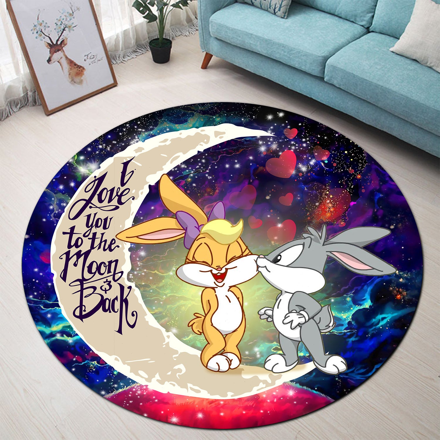 Bunny Couple Love You To The Moon Galaxy Round Carpet Rug Bedroom Livingroom Home Decor Nearkii