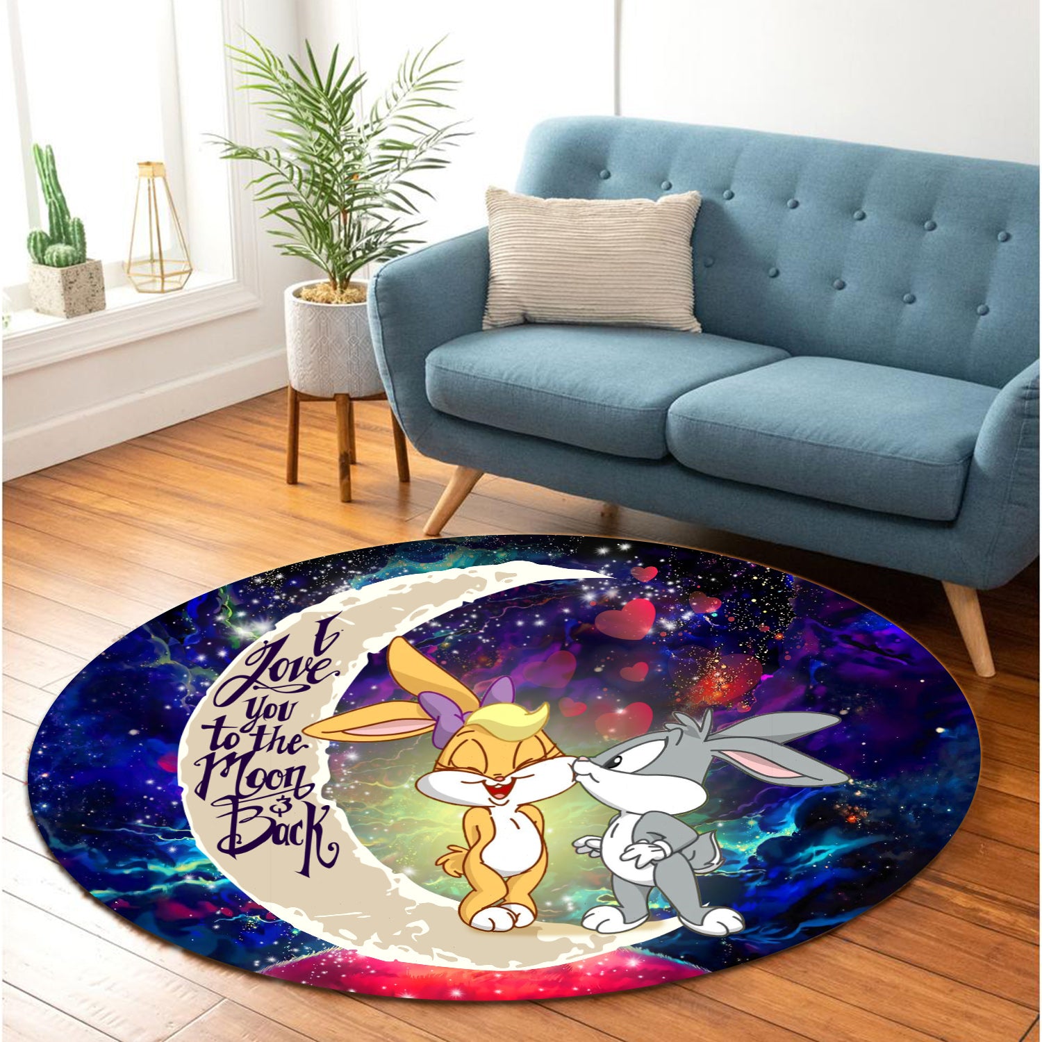 Bunny Couple Love You To The Moon Galaxy Round Carpet Rug Bedroom Livingroom Home Decor Nearkii