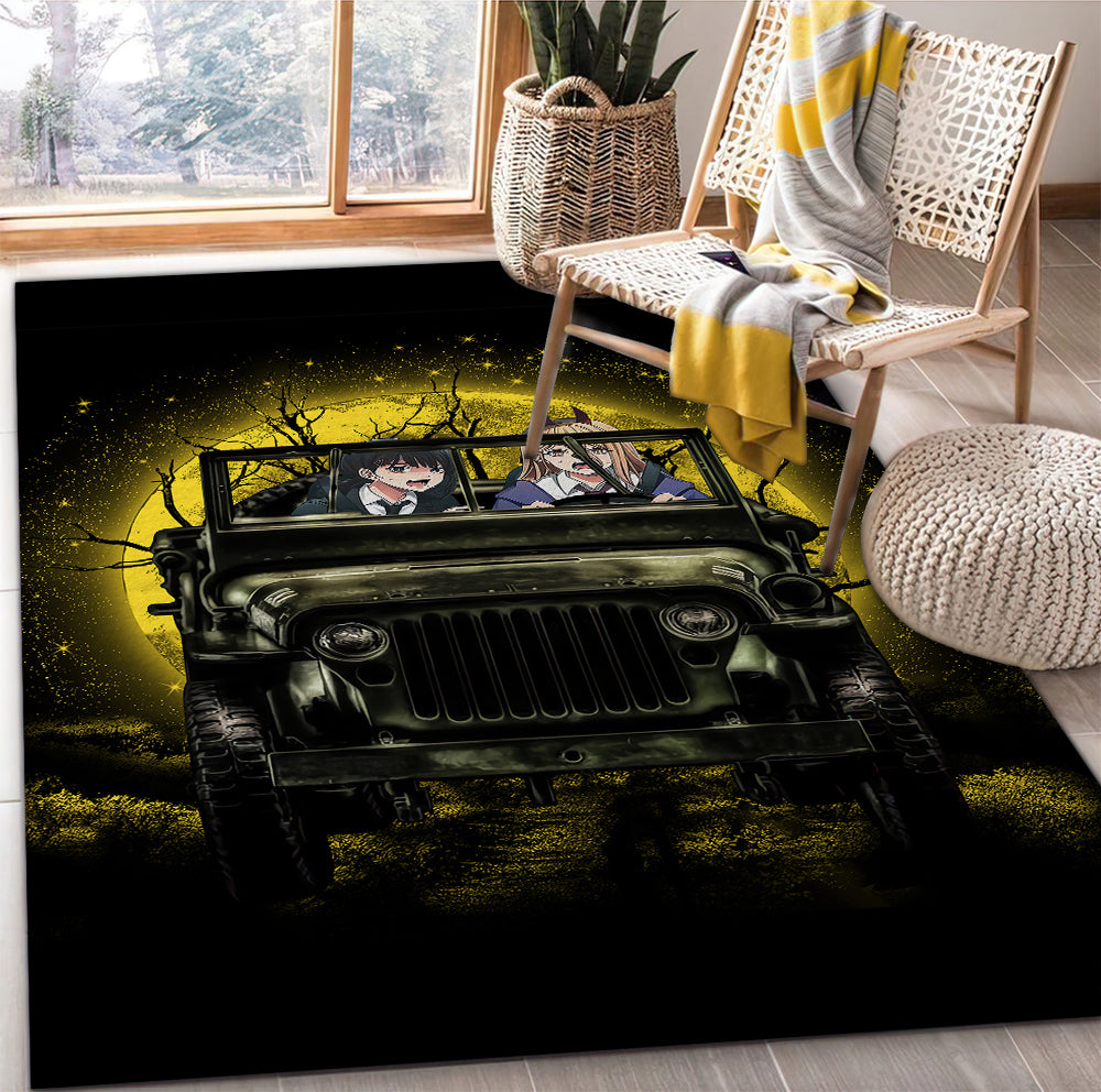 Chainsaw Man Ride Jeep Funny Anime Moonlight Halloween Rug Carpet Rug Home Room Decor Nearkii