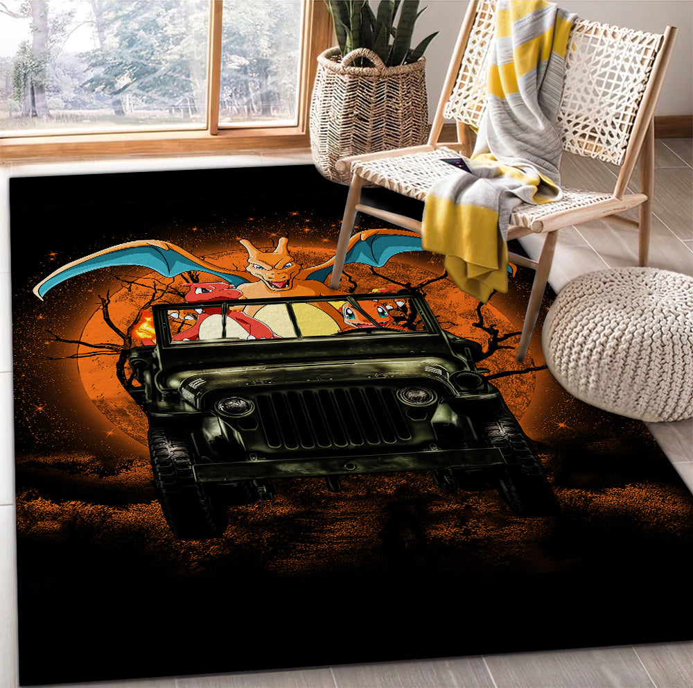 Charizard Charmender Drive Ride Jeep Funny Anime Moonlight Halloween Rug Carpet Rug Home Room Decor Nearkii