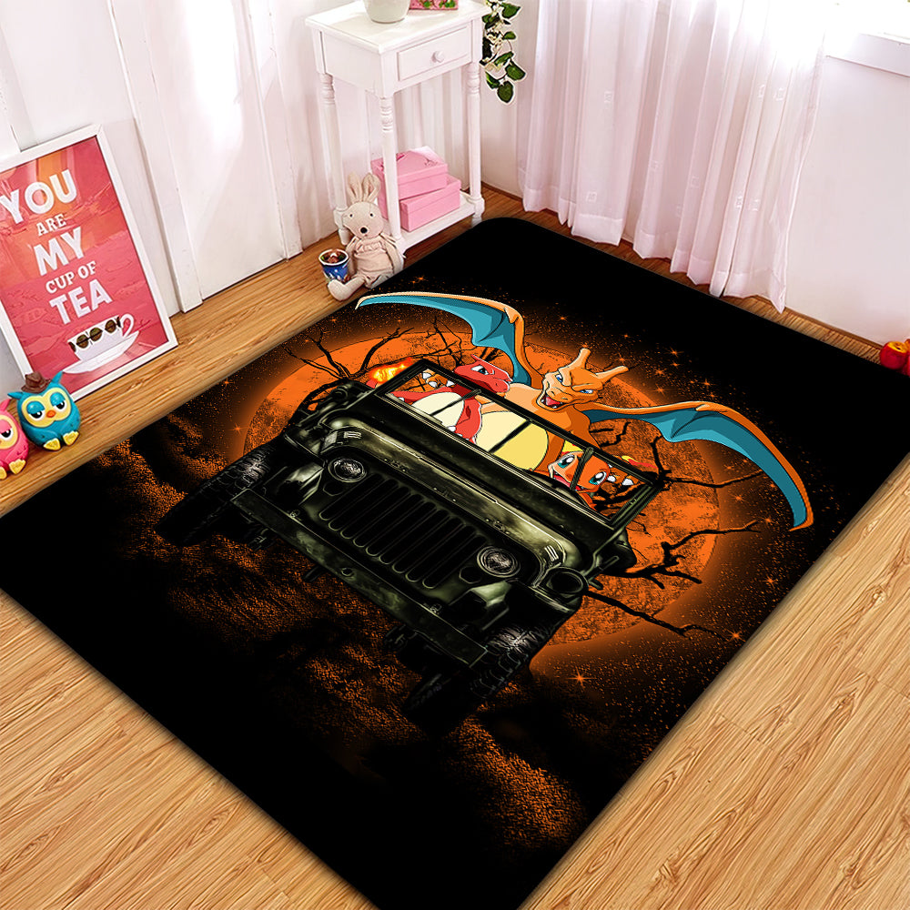 Charizard Charmender Drive Ride Jeep Funny Anime Moonlight Halloween Rug Carpet Rug Home Room Decor Nearkii