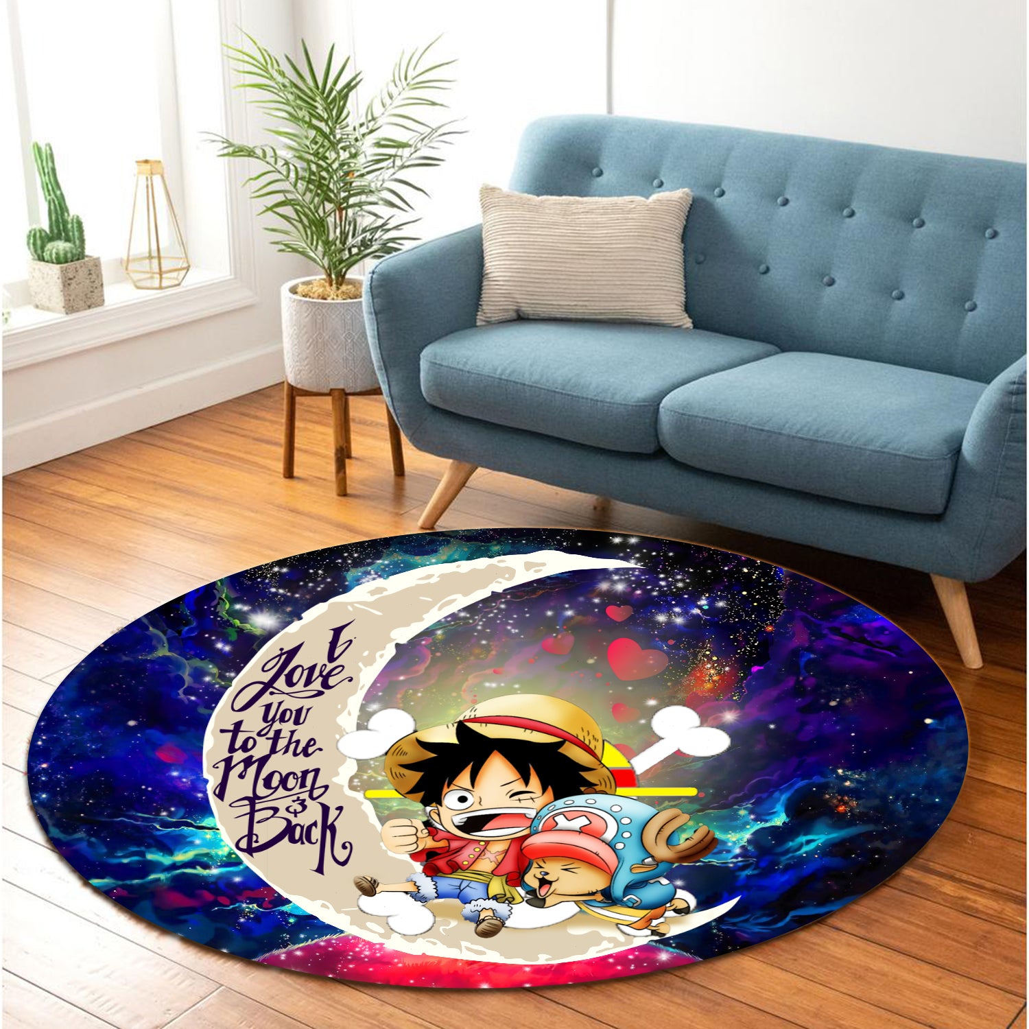 Chibi Luffy And Chopper One Piece Anime Love You To The Moon Galaxy Round Carpet Rug Bedroom Livingroom Home Decor Nearkii
