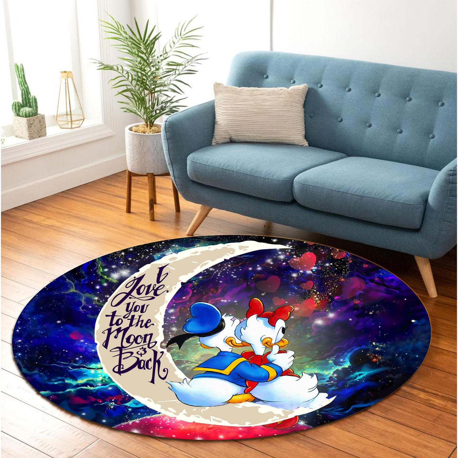 Couple Cute Duck Couple Love You To The Moon Galaxy Round Carpet Rug Bedroom Livingroom Home Decor Nearkii