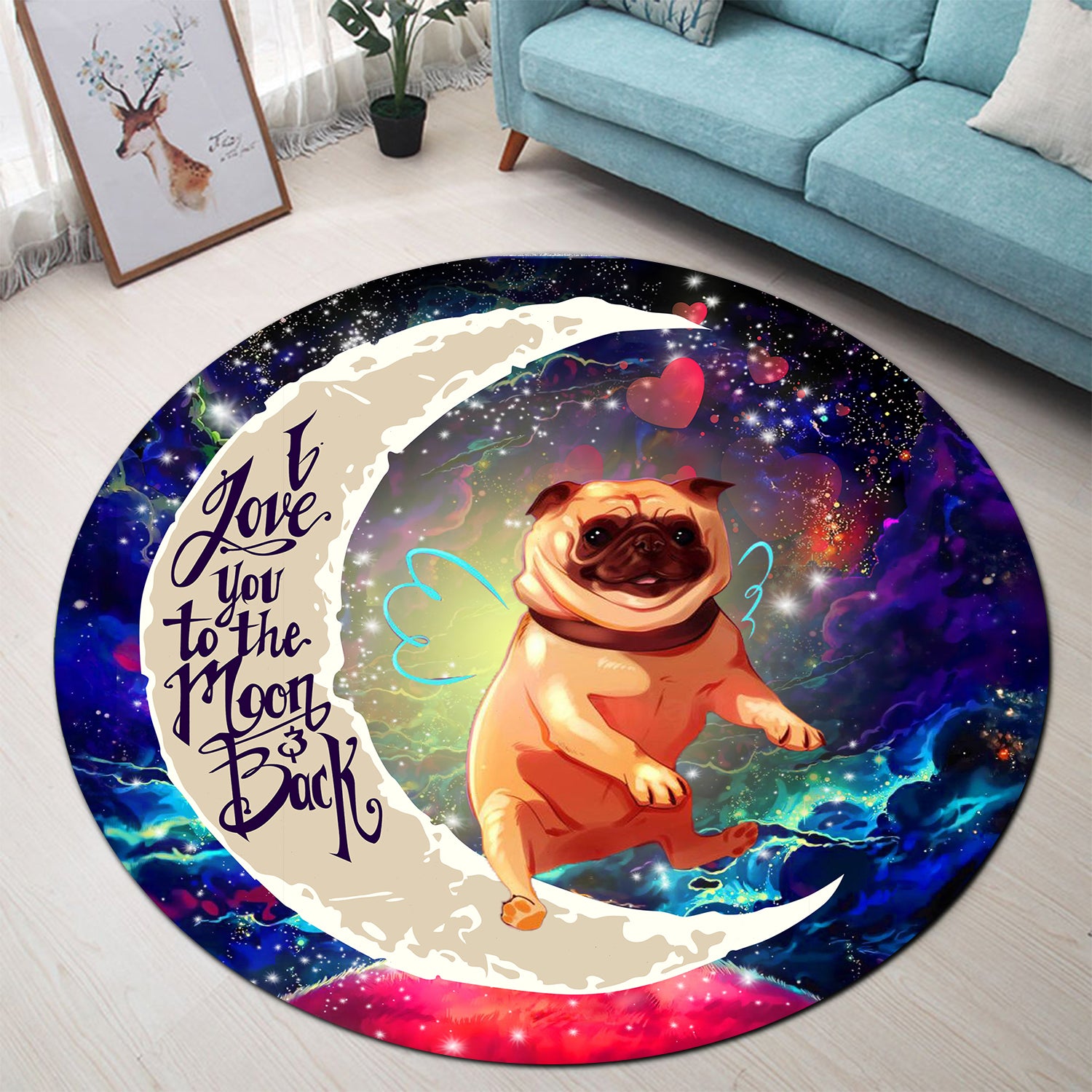 Cute Bull Dog Love You To The Moon Galaxy Round Carpet Rug Bedroom Livingroom Home Decor Nearkii