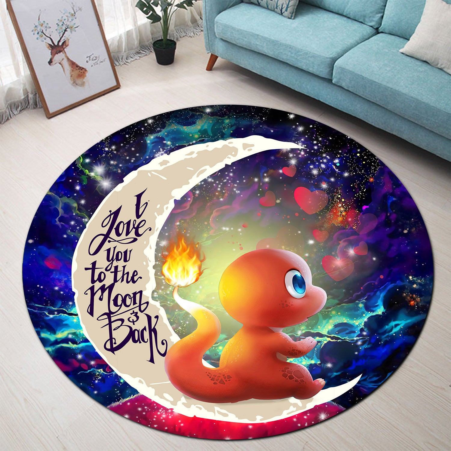 Cute Charmander Pokemon Love You To The Moon Galaxy Round Carpet Rug Bedroom Livingroom Home Decor Nearkii