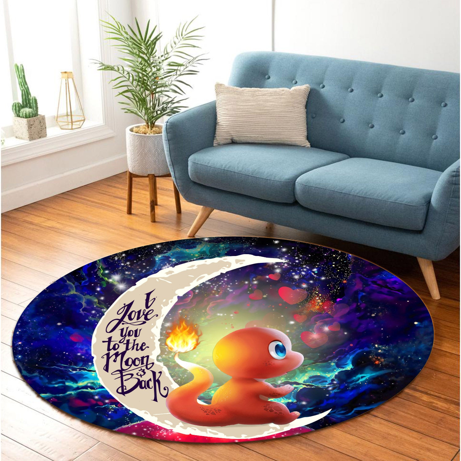 Cute Charmander Pokemon Love You To The Moon Galaxy Round Carpet Rug Bedroom Livingroom Home Decor Nearkii