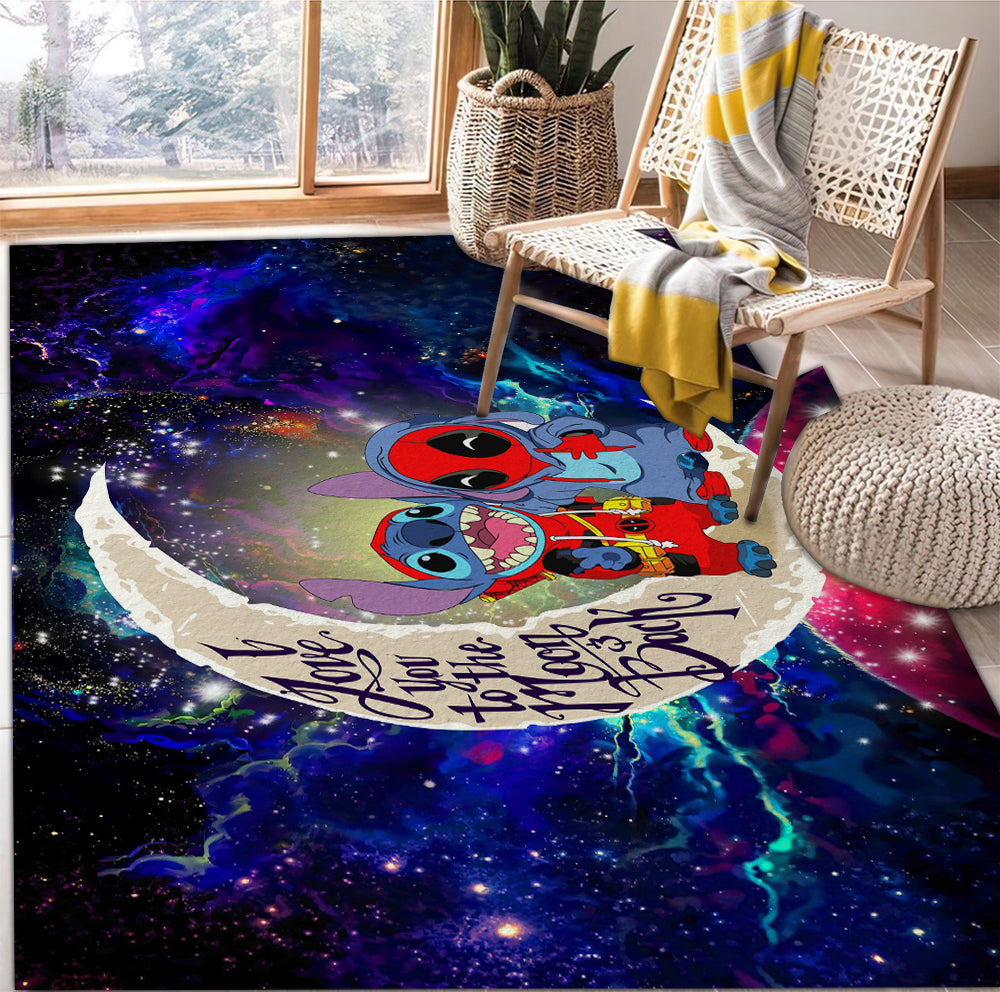 Cute Deadpool And Stitch Love You To The Moon Galaxy Rug Carpet Rug Home Room Decor Nearkii