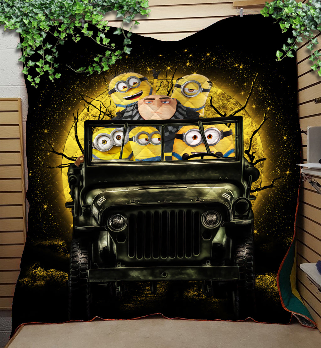 Despicable Me Gru And Minions Ride Jeep Funny Moonlight Halloween Quilt Blanket Nearkii